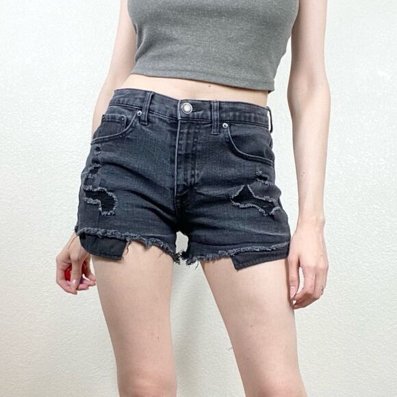 Aeropostale Faded Black Distressed Cheeky High Rise Denim Shorts - Picture 1 of 6